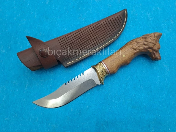 El Yapımı Kurtbaşlı Bıçak 25,5cm Toplam Uzunluk Ahşap Sap - 2
