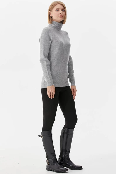 Tam Balıkçı Triko Kazak - Açık Gri - Resim 4