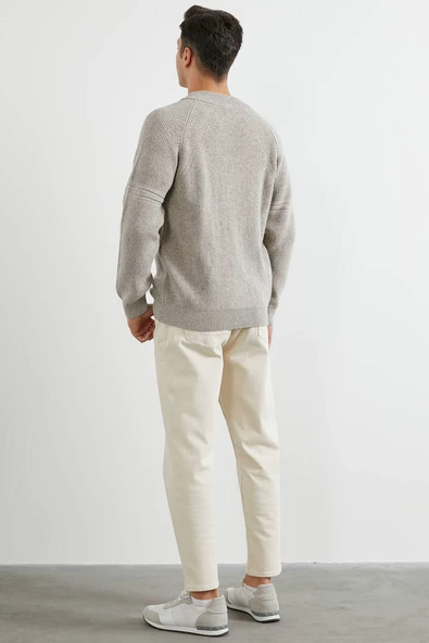 Yarım Balıkçı Düğmeli Triko Hırka - Vizon - 5