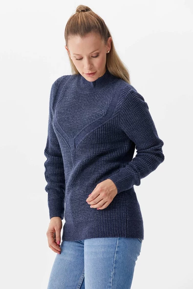 Yarım Balıkçı Triko Kazak - Lacivert - Resim 3