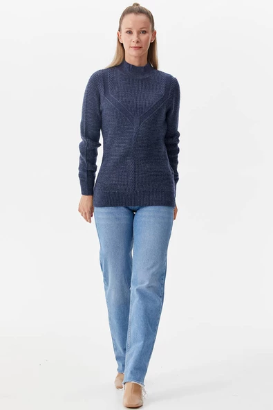 Yarım Balıkçı Triko Kazak - Lacivert - Resim 2