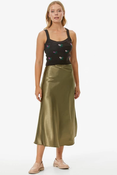 Çiçek Motifli Crop Triko Takım - Kahve - Resim 6