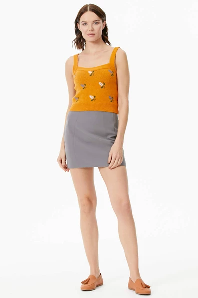 Çiçek Motifli Crop Triko Takım - Güneş - Resim 7