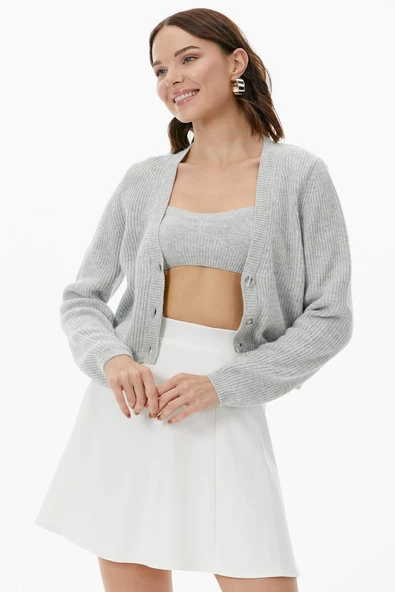 Hırka Atlet İkili Triko Takım - Açık Gri - Resim 4