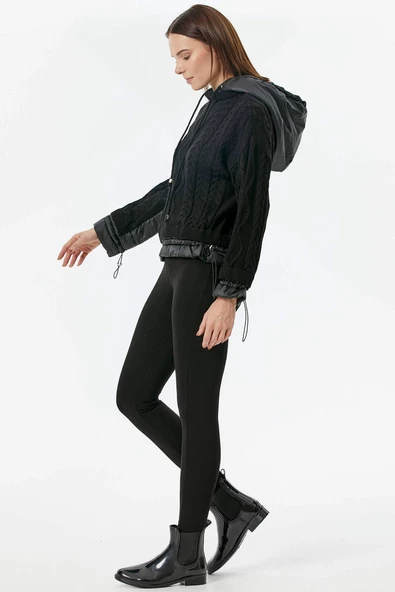 Miflon Kombinli  Kapüşonlu Triko Kazak - Siyah - Resim 4