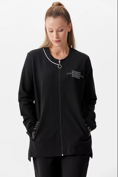 Büyük Beden Taş Detaylı Eşofman Takım - Siyah - Resim 2