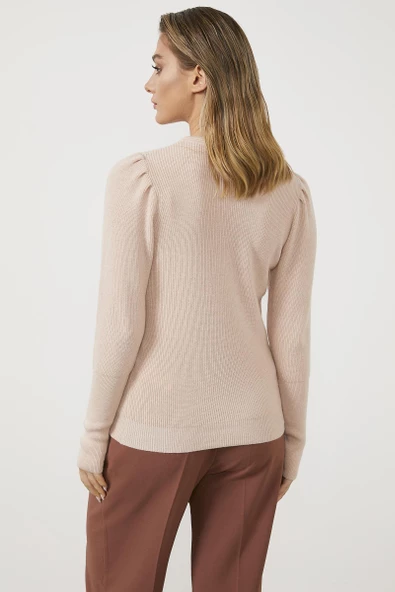 Sıfır Yaka Omuzları Düğmeli Triko Kazak - Pembe - Resim 6