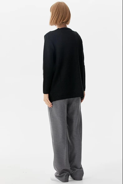 V Yaka Cepli Kadın Triko Ceket - Siyah - Resim 5