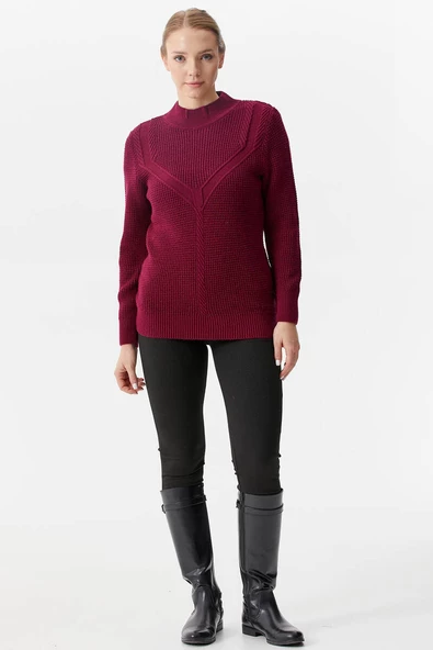 Yarım Balıkçı Triko Kazak - Bordo - Resim 2