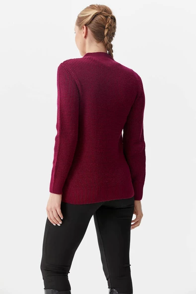 Yarım Balıkçı Triko Kazak - Bordo - Resim 5