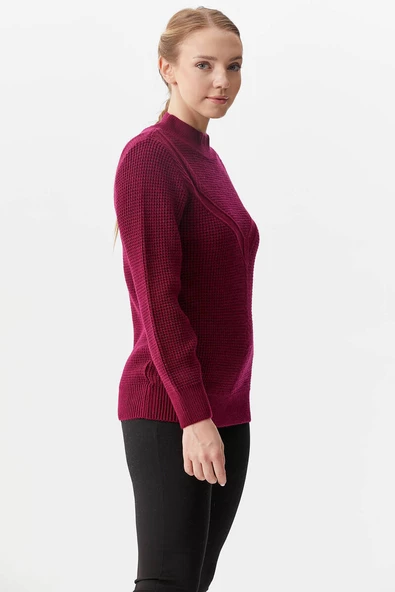 Yarım Balıkçı Triko Kazak - Bordo - Resim 4