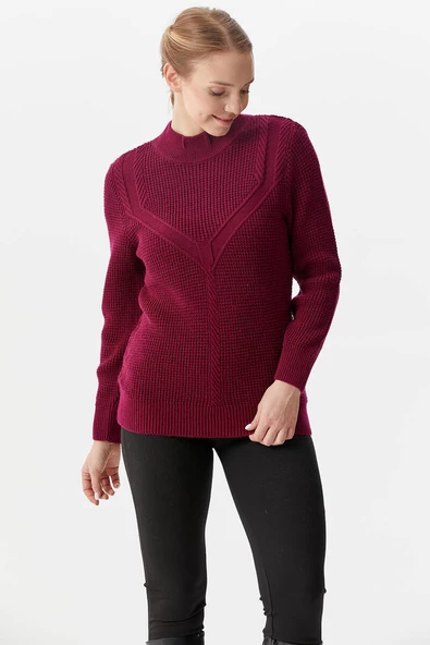 Yarım Balıkçı Triko Kazak - Bordo - Resim 3