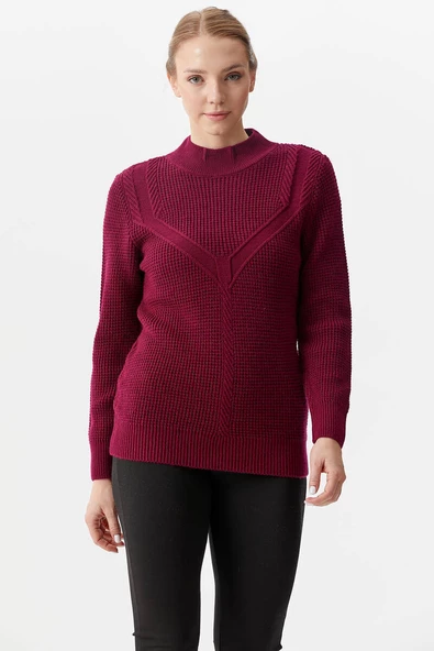 Yarım Balıkçı Triko Kazak - Bordo ürün görseli 1