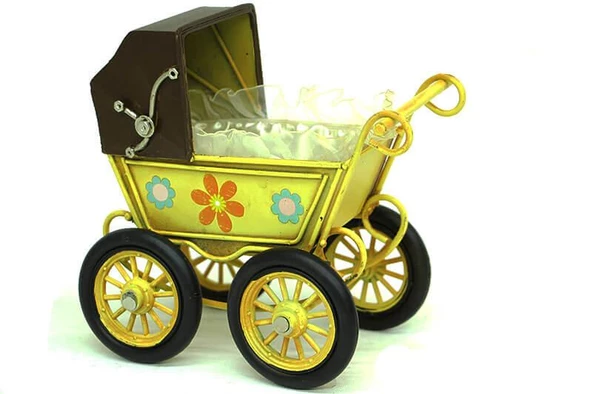 Dekoratif Metal Bebek Arabası Biblo Vintage Hediyelik - 1