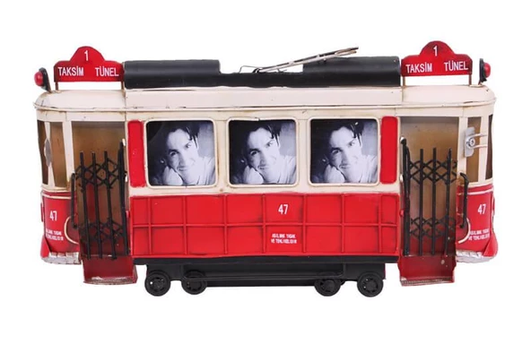 Dekoratif Metal Çerçeve Tramvay Temalı Vintage Hediyelik - 1