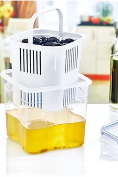 BUFFER® 1,3 Litre Kapasiteli Sızdırmaz Hava Geçirmez Klips Kapaklı Süzgeçli Zeytin Saklama Kabı - 5