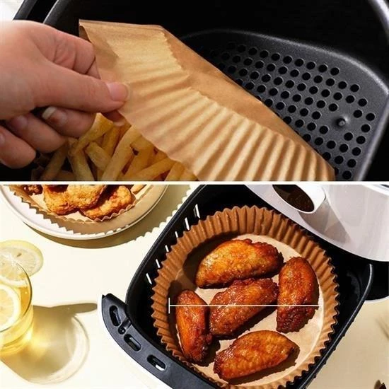 50 Adet Air Fryer Pişirme Kağıdı Tek Kullanımlık Hava Fritöz Yağ Geçirmez Yapışmaz Tabak Model - Resim 6