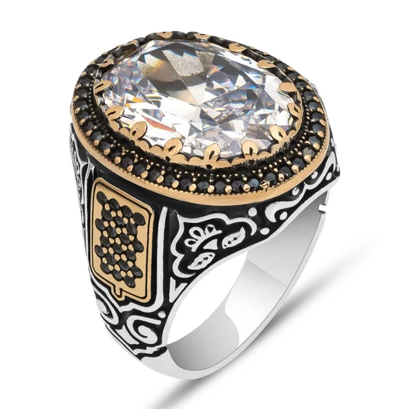 Beyaz Zirkon Taşlı 925 Gümüş Erkek Yüzük - 3