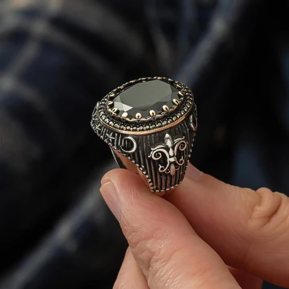 Siyah Taşlı Yeni Tasarım 925 Gümüş Erkek Yüzük - 8