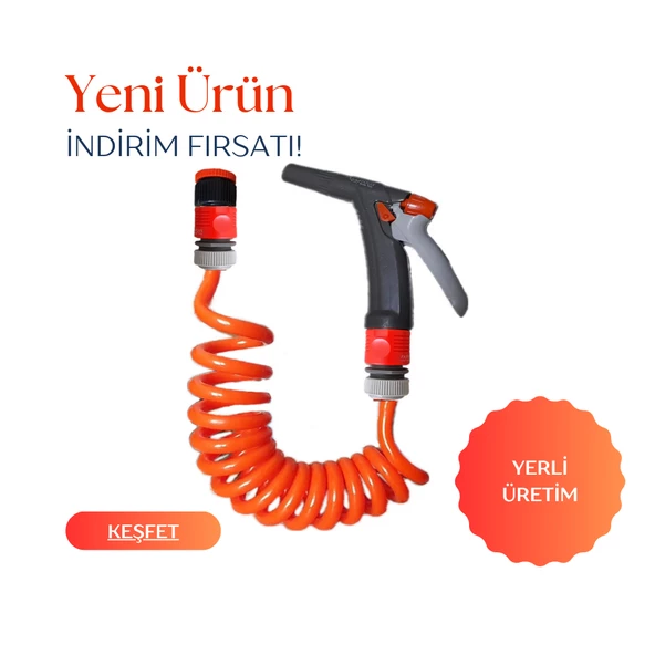 Plasyay Spiral Yıkama Sulama Hortumu Kelepçe Adaptörlü ve Yeni Fiskiye Başlıklı Setler - 3