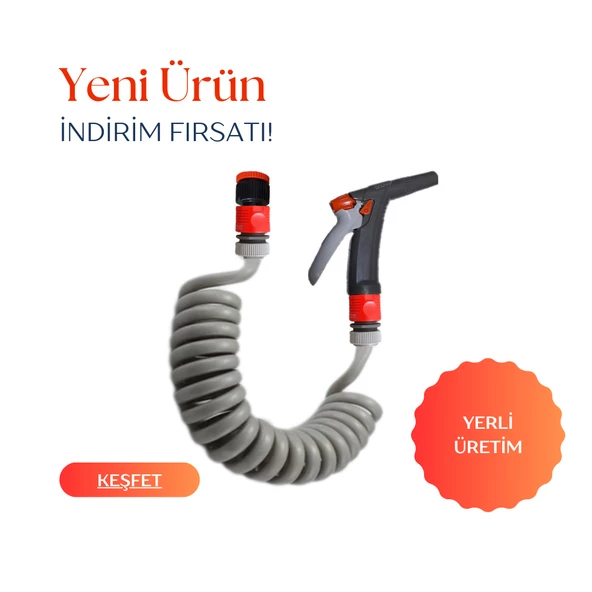 Plasyay Spiral Yıkama Sulama Hortumu Kelepçe Adaptörlü ve Yeni Fiskiye Başlıklı Setler - 2