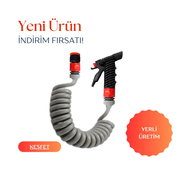 Plasyay Spiral Sulama Yıkama Hortum Musluk Adaptörlü ve Yeni Tetik Başlıklı Set - 2