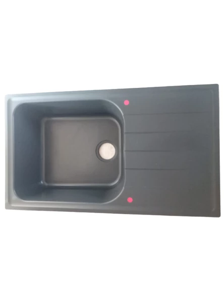 Vinox Antrasit Tek Göz Damlalıklı Granit Evye 86x50 Cm
