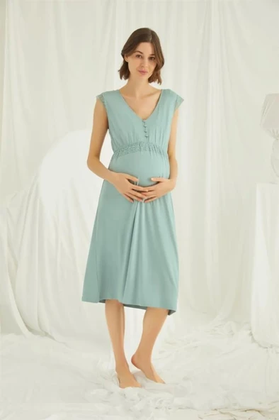 Monamise 18475 Yeşil Hamile Lohusa Gecelik - Resim 3