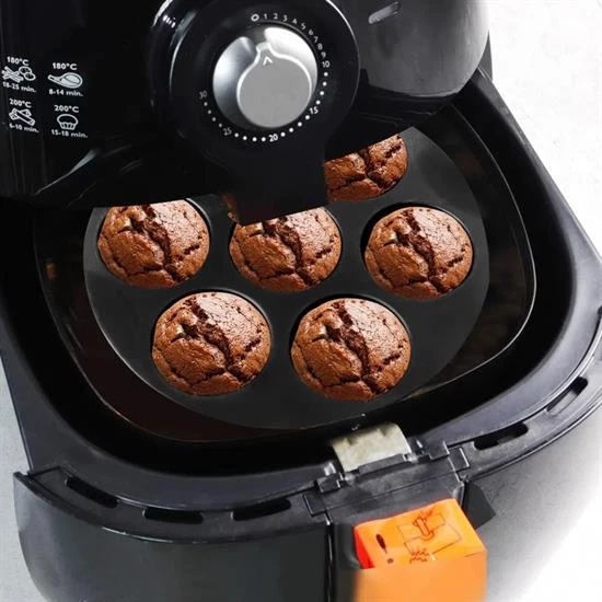 BUFFER® Airfryer Yuvarlak Model Pişirme Matı Kırmızı 20 Cm ve 7 Gözlü Airfryer Cupcake Kalıbı - 5