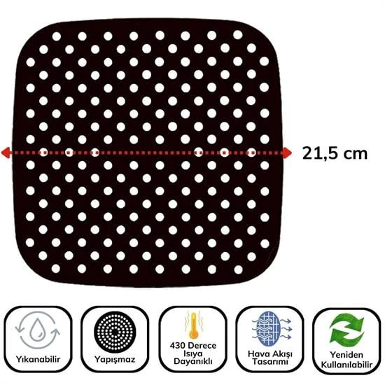 BUFFER® Airfryer Kare Model Pişirme Matı Kırmızı ve Kare Model Pişirme Matı Siyah 21,5cm - 4