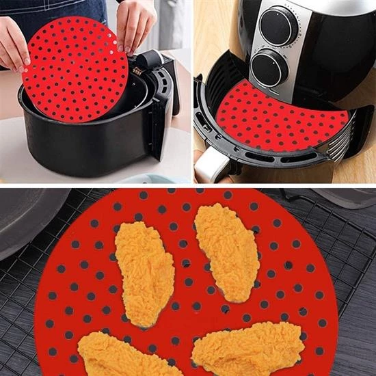 BUFFER® Airfryer Yuvarlak Model Pişirme Matı Kırmızı ve Yuvarlak Model Pişirme Matı Siyah 23cm - 3
