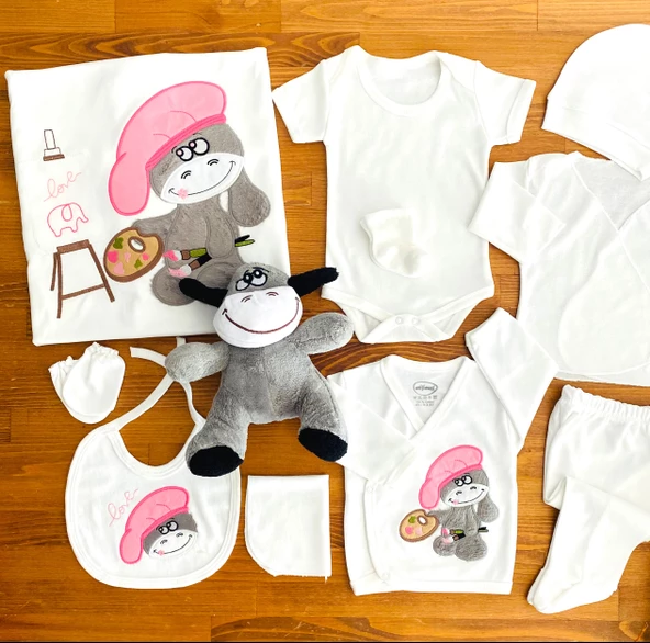 Neşeli Bebekler Oyuncak Hediyeli İnek Nakışlı 11 Parça Hastane Çıkışı Seti - 3