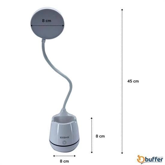 BUFFER®Kalemlikli Telefon Tutacaklı Şarjlı Dokunmatik 3 Mod Esnek Başlıklı Dimmerli LED Masa Lambası - 4