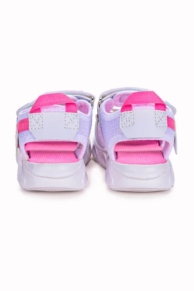 Kiko Kids 100 Işıklı Kız/Erkek Çocuk Cırtlı Sandalet Ayakkabı 100 Beyaz - Pembe - 4