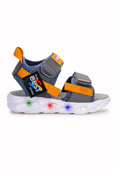 Kiko Kids 100 Işıklı Kız/Erkek Çocuk Cırtlı Sandalet Ayakkabı 100 Füme
