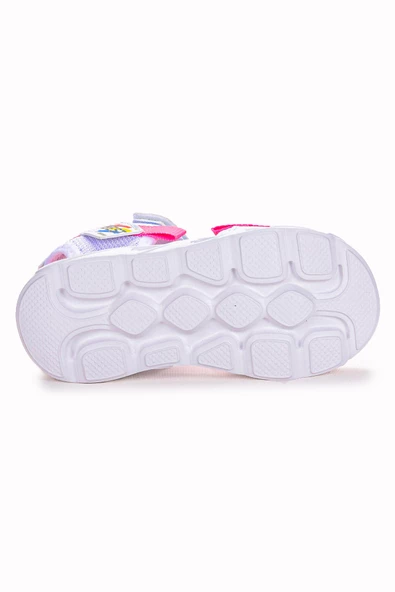 Kiko Kids 100 Işıklı Kız/Erkek Çocuk Cırtlı Sandalet Ayakkabı 100 Beyaz - Pembe - 5