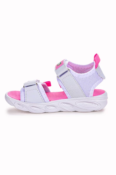 Kiko Kids 100 Işıklı Kız/Erkek Çocuk Cırtlı Sandalet Ayakkabı 100 Beyaz - Pembe - 2