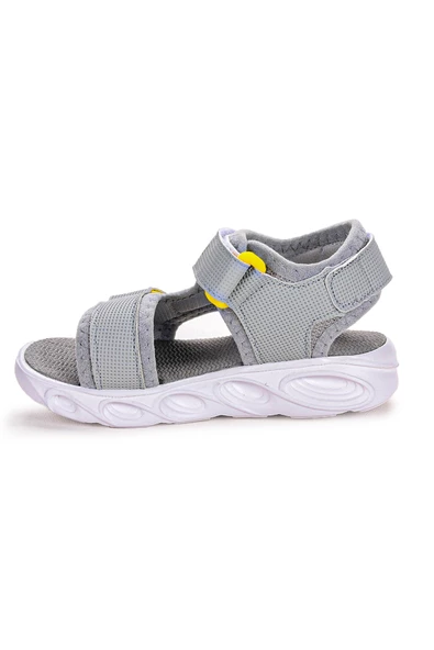 Kiko Kids 103 Işıklı Erkek Çocuk Cırtlı Sandalet Ayakkabı Açık Gri - 2