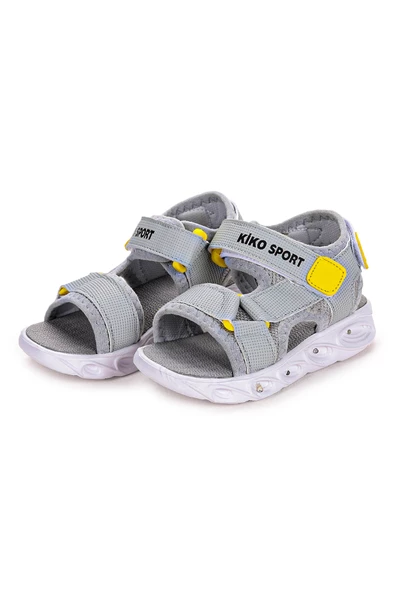 Kiko Kids 103 Işıklı Erkek Çocuk Cırtlı Sandalet Ayakkabı Açık Gri - 3