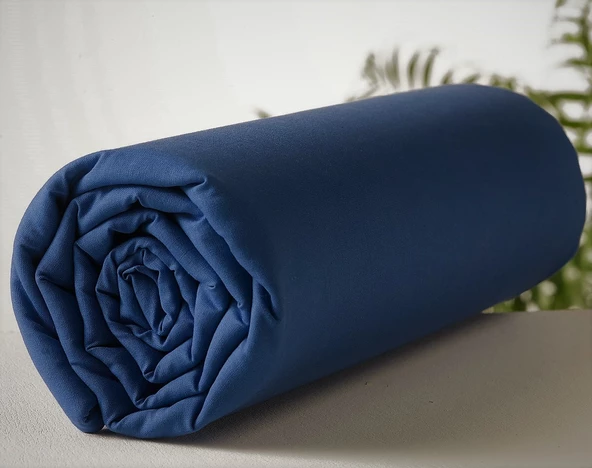 Makiteks 100 Pamuklu Lacivert 180x200 + 2*(50x70) Battal Boy Lastikli Çarşaf Takımı - Resim 2