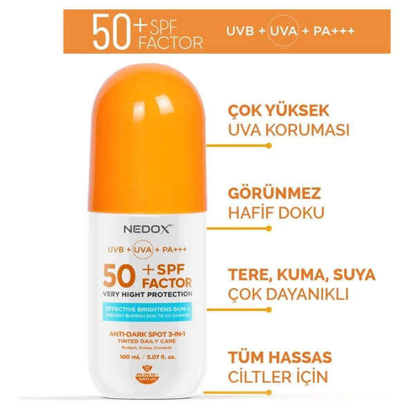 NEDOX Leke Karşıtı Spf 50 Tüm Ciltler Için Yüksek Korumalı Nemlendirici Güneş Krem 100 ml - 5