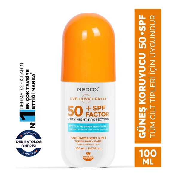 NEDOX Leke Karşıtı Spf 50 Tüm Ciltler Için Yüksek Korumalı Nemlendirici Güneş Krem 100 ml