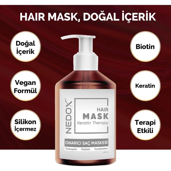 NEDOX Manolya Kokulu Saç Bakım Maskesi Besleyici Koruyucu Onarıcı Yoğun Parlaklık Kolay Tarama 400 ml - 5