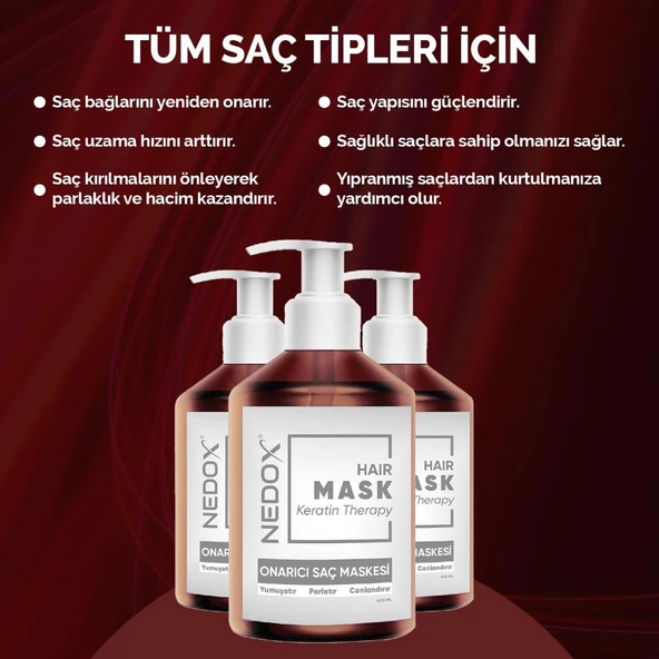NEDOX Manolya Kokulu Saç Bakım Maskesi Besleyici Koruyucu Onarıcı Yoğun Parlaklık Kolay Tarama 400 ml - 4