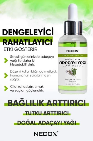 NEDOX Misk Adaçayı Yağı %100 Doğal Bağlılık Ve Tutku Arttırıcı Clary Sage Oil 50 Ml - 2