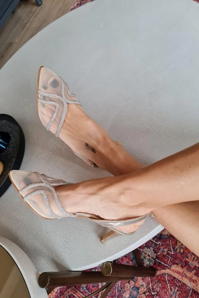 135 5615 Topukla Kadın Taşlı Abiye Ayakkabı - Resim 4