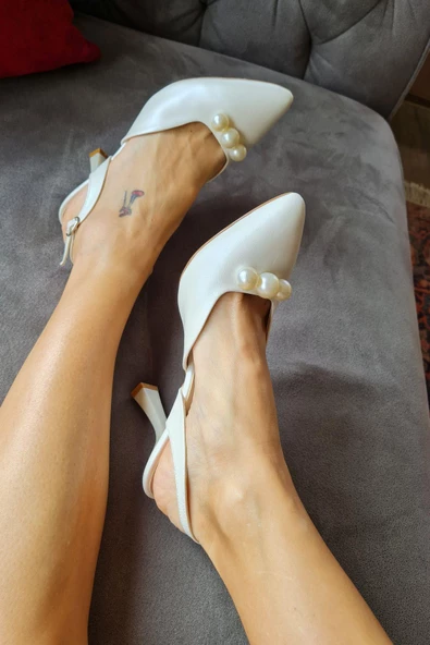 015 3 TOP 11P  Topukla Kadın İncili 8cm Topuklu Abiye Gelin Ayakkabısı - Resim 11