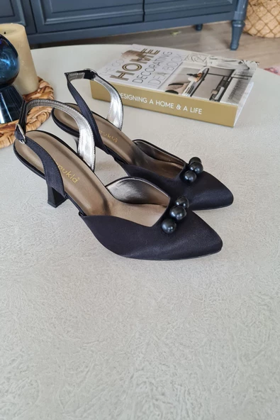 015 3 TOP 11P  Topukla Kadın İncili 8cm Topuklu Abiye Gelin Ayakkabısı - Resim 4