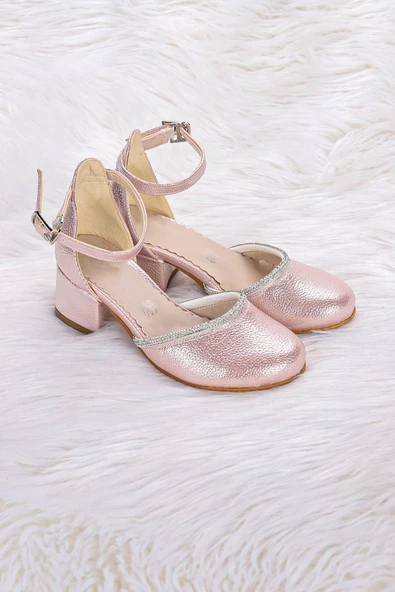 Kiko Kids Ressa Vakko Taşlı Kız Çocuk 5 Cm Topuklu Sandalet Abiye Ayakkabı Pudra - 3