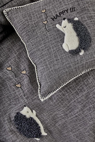 ECO COTTON MİGALA BEBEK NEVRESİM TAKIMI 100*150 GRİ - 2